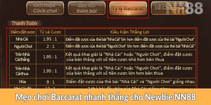 Mẹo chơi Baccarat nhanh thắng cho Newbie NN88